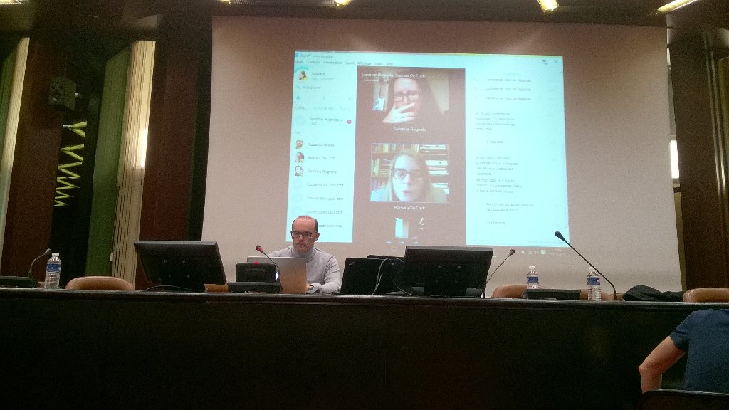 AlexFrame's tweet photo. @BarbaraDeCock and @enirdans by Skype fom Begium at #TEE2014. Thank you both. https://t.co/5sRdftC2Cw