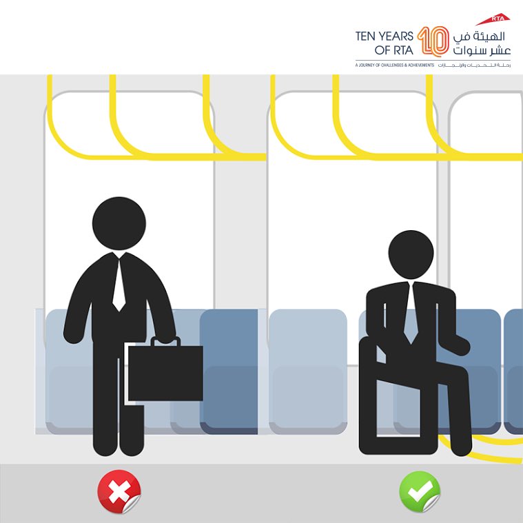 rta_dubai's tweet photo. For your safety, never stand while the bus is in motion. #DubaiBus
#10yearsofRTA
#Safety https://t.co/X4wfLMKvDM