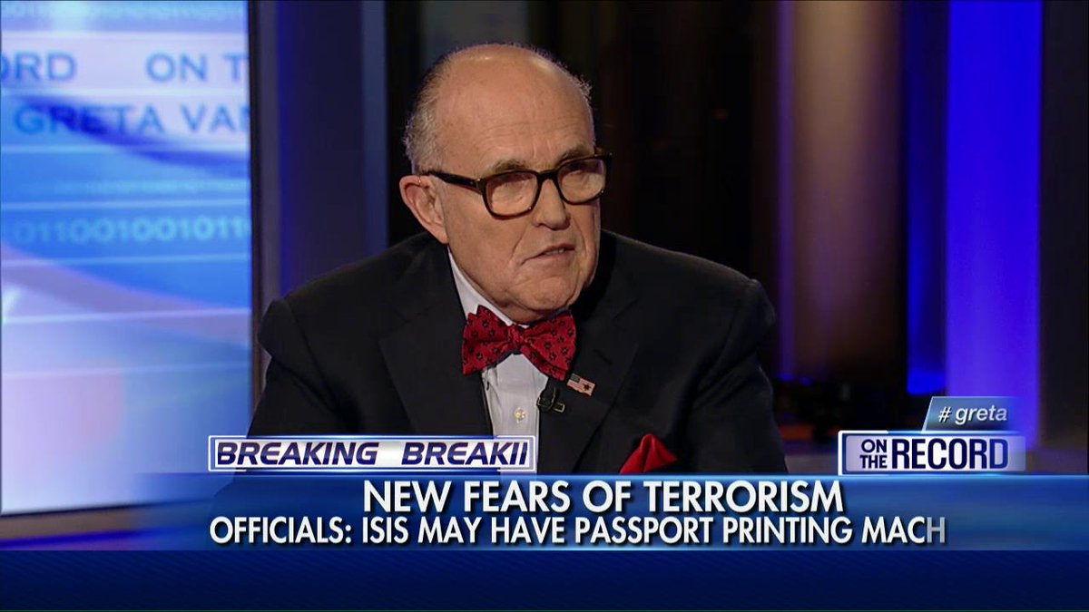 FoxNews's tweet photo. Rudy Giuliani on terrorists: "They now have the time, they now the room, they have the ability to affect things." https://t.co/2hxKjGvFSU