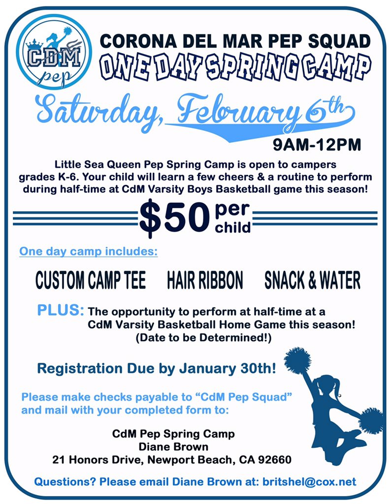 Little Sea Queen Spring Cheer Camp is coming!! Visit our website at cdmpep.com for form! #cheer #Cdm