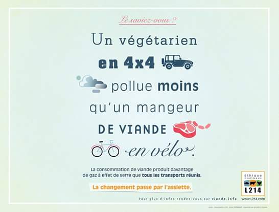 "Un végétarien en 4x4 pollue moins qu'un mangeur de viande en vélo" : ça vous surprend ? #COP21 #viande #L214