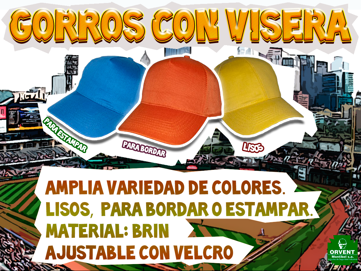 orventmontibel's tweet image. #FelizViernes Gorros con visera, lisos, para bordar o estampar. Variedad de colores, en brin, ajuste con velcro.