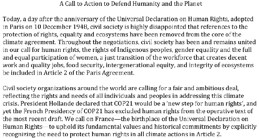 juliane_voigt's tweet photo. Unprecedented call to you from 100s CSOs-will you answer? #EU pls #Stand4rights at ♥ #COP21! https://t.co/2I5XeCxFAB https://t.co/2l6131Hefd