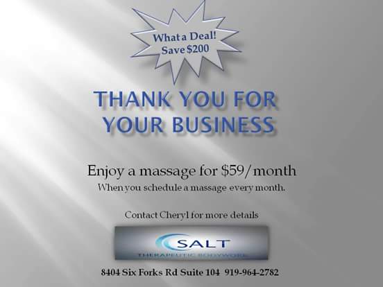 CSaltBodyWork's tweet photo. NO MEMBERSHIP NEEDED to get membership deals! Call now to schedule your appointment for Jan 2016 919-964-2782 #CSalt https://t.co/NE18S5DAJV