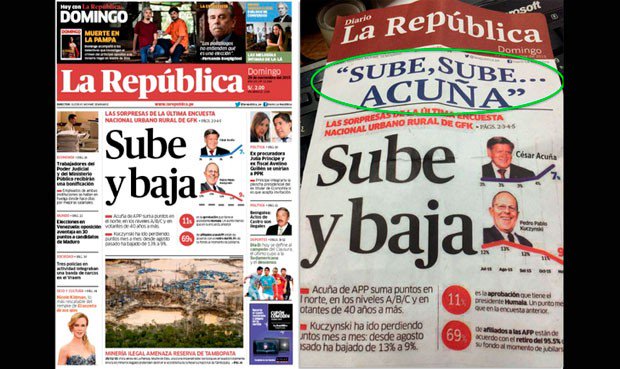 larepublica_pe's tweet photo. Portada de La República fue alterada para hacer propaganda política https://t.co/lkJo2HgfIg https://t.co/OZ2jA6N9qK