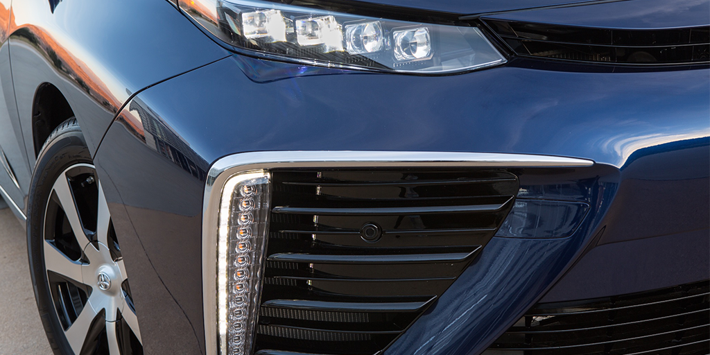 Toyota's tweet photo. Toyota's First Fuel Cell Vehicle, the Mirai, Comes to California.  https://t.co/zNUhz9LNsf #fuelcell https://t.co/ezVY6kuRly