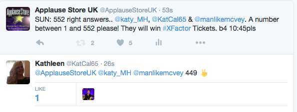 ApplauseStoreUK's tweet photo. The first Sunday winner is: Pip Kumar! Congrats #XFinal tickets coming your way! Enjoy! https://t.co/te47m5Ig0L
