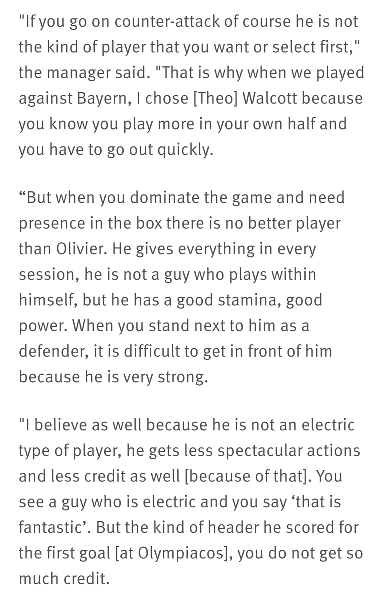 c_d_14's tweet image. Nice detail from Arsène on Giroud's strengths and how he decides who to choose up top