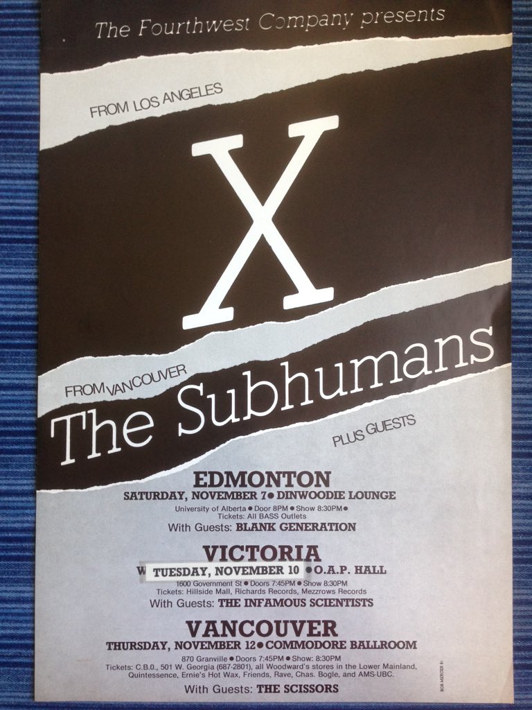 GrapeyWine's tweet photo. #fbf Early @TimbreConcerts gig poster… honoured to've opened for @Xtheband & #Subhumans w #InfamousScientists 1981 https://t.co/Q5cFTlb6u0