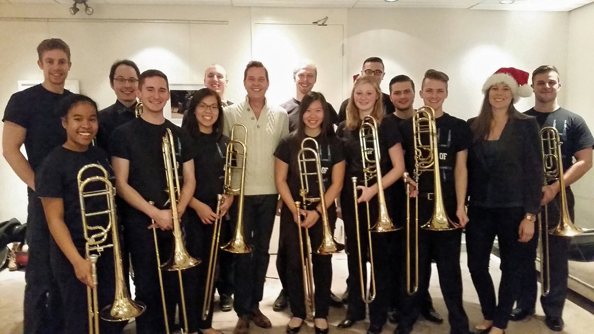 UofTBrass's tweet photo. U of T Trombone Choir with Steven Reineke before our @TorontoSymphony lobby concert! https://t.co/nm2TtyfnvU