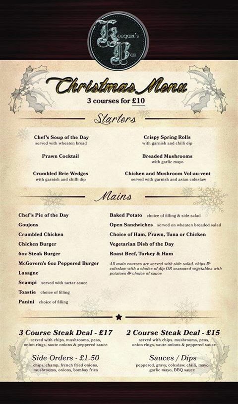 Keegansbar's tweet photo. #3CoursesFor£10
#KeegansBarArmagh
#ChristmasDeal 👈🍾🍴🎄🎅🏻 https://t.co/aM9VA7M2nY