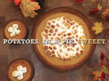 potatopia's tweet photo. You can even #respectthespud on #NationalPastryDay Come on in and celebrate with a Sweet Potato Pie #nomnom https://t.co/a264kwlhcP