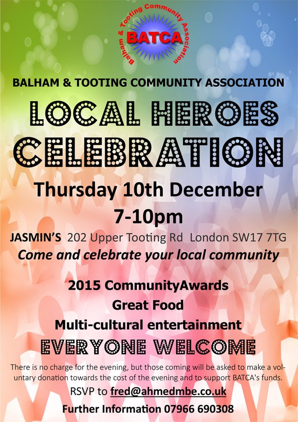 DanWatkins's tweet photo. Change of venue for tomorrow's #BATCA community awards. Now at Bina's, 4-8 Upper #Tooting Rd https://t.co/YPwNxtEYGc https://t.co/vRyR5ogMqB