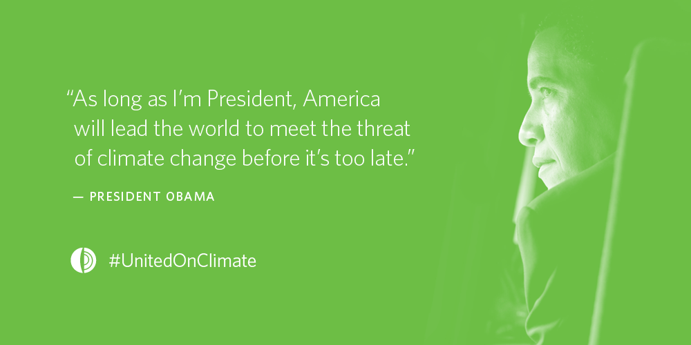 BarackObama's tweet photo. With American leadership, more than 180 nations have committed to tackling climate change. #UnitedOnClimate https://t.co/iq1SyJhVsX