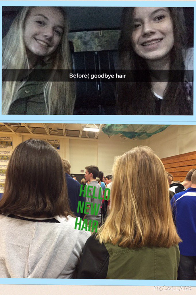 abuschmidt2003's tweet image. @nix_lilly and I got our hair cut for Steph!!! #teamsteph