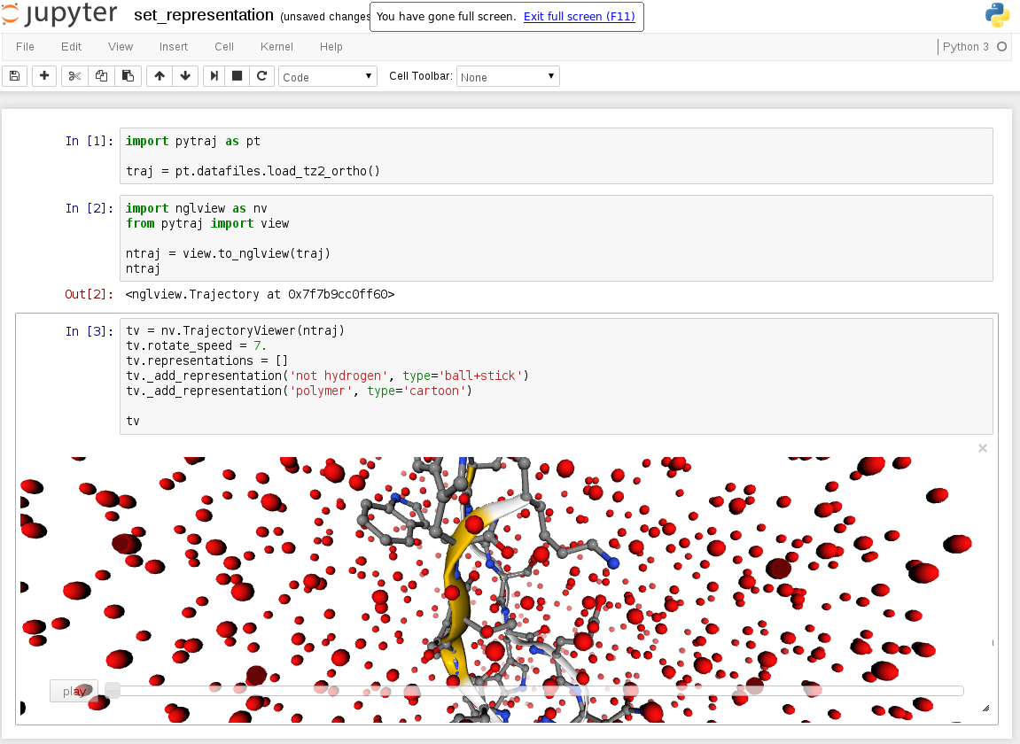 hainm_comp's tweet photo. #nglview #jupyter #notebook protein with waters from #molecular #dynamics #simulation
#pytraj https://t.co/eUaCtnFntH