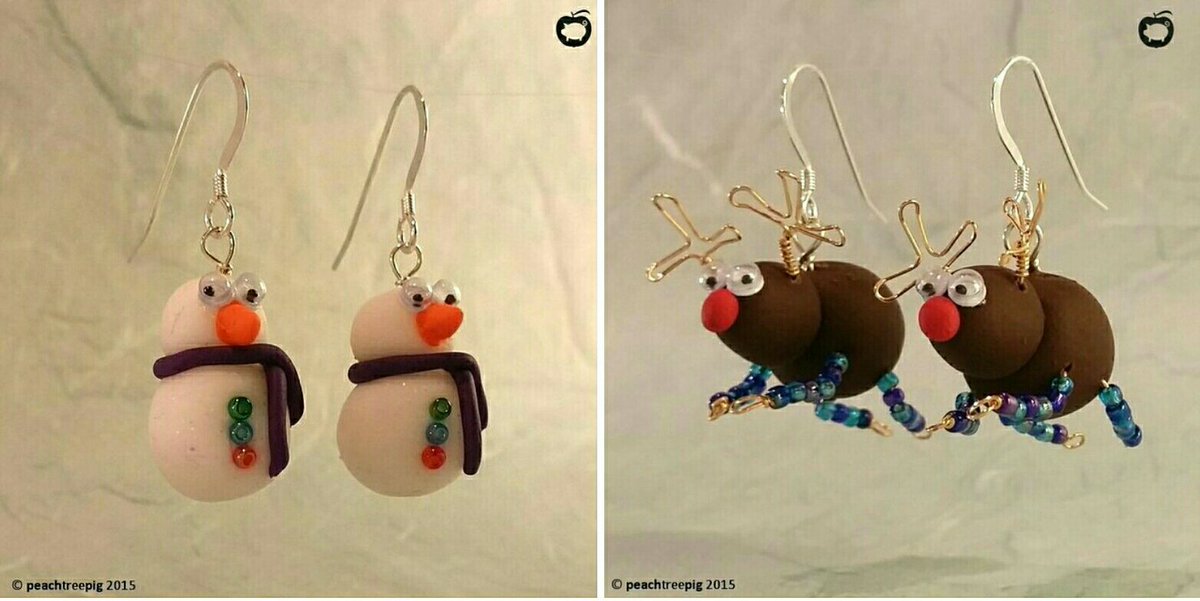 PeachTreePig's tweet photo. Looking for a home; handmade with FREE p&amp;p: https://t.co/WIbwSrkH2h #snowman #reindeer #earrings #Christmas @folksy https://t.co/AYRxwkRlp9