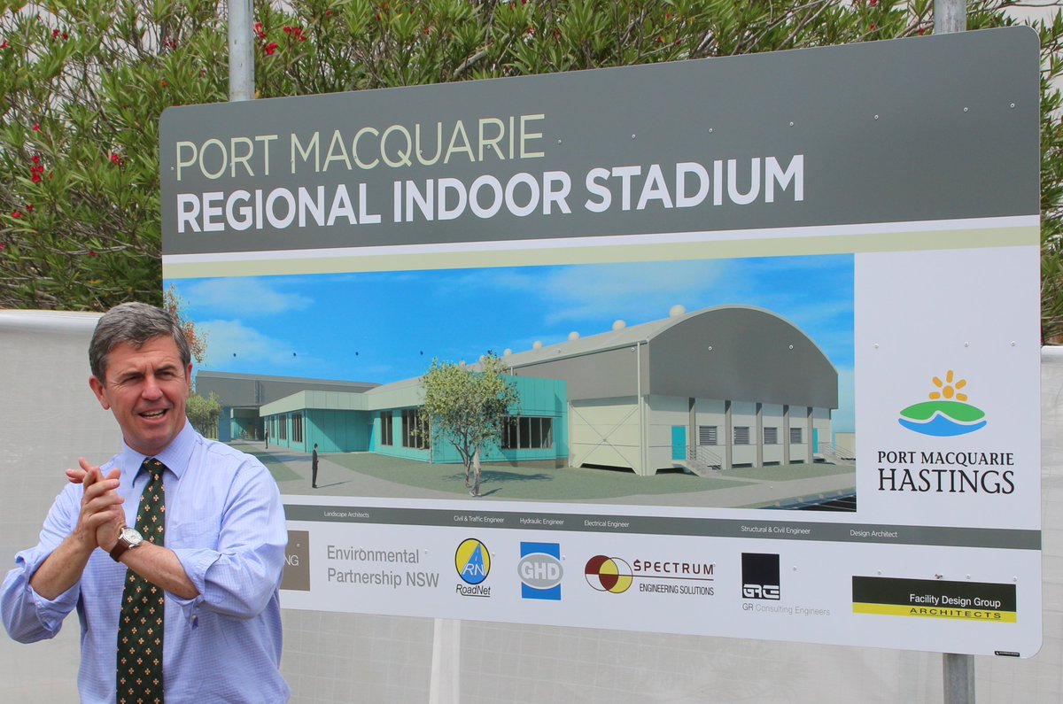 DaveGillespieMP's tweet photo. Pleased to kick start work on redevelopment of Port Macquarie Indoor Sports Stadium, $2.8m of Federal Govt funding https://t.co/7pSzeRILkG