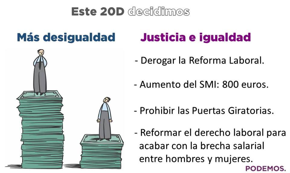 PODEMOS's tweet photo. Se ha roto el acuerdo social de la igualdad de oportunidades, y hay que recuperarlo. Un país para la gente. #elDBT https://t.co/wJ4jHL1tP8