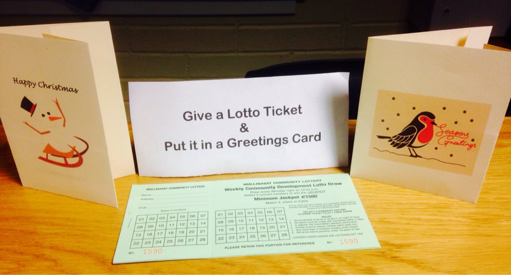 MullinavatCC's tweet photo. Looking for the perfect Christmas Gift? Jackpot now €13,500. Cards available in Mullinavat Community Centre https://t.co/freJQB58fi