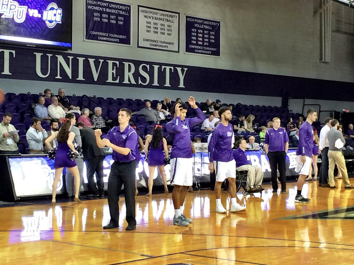 HPEblue's tweet photo. HPU men warming up as they get ready to take on UNC-G tonight at MIllis Center https://t.co/7nPZ5pgwps
