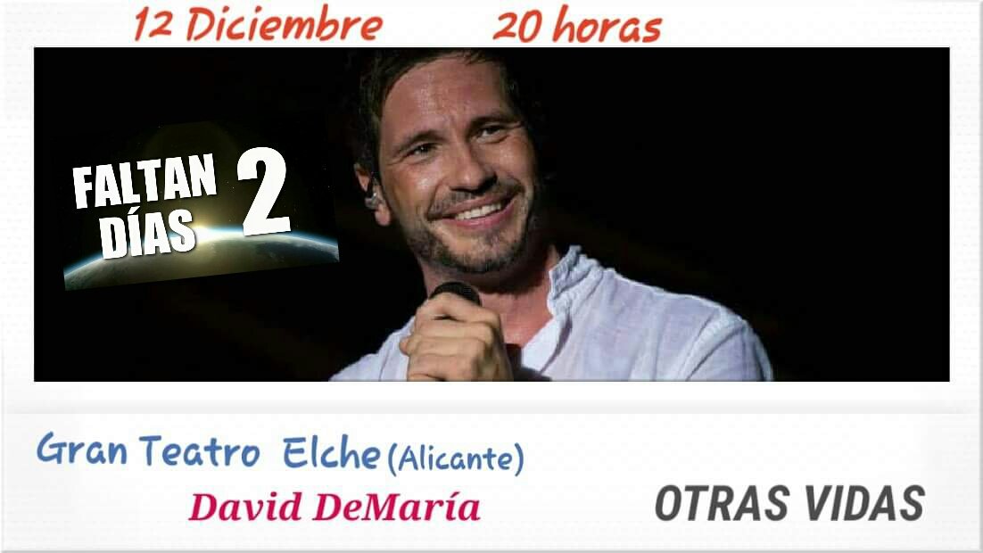 <a href="/40Elche/">40 Principales Elche</a> <a href="/Ldearte/">Laboratorio de Arte</a> Dos días para el acústico de <a href="/DavidDeMaria/">David DeMaría</a> en <a href="/granteatre/">Gran Teatre d'Elx</a> #Elche Fin de gira #OtrasVidas Nos vemos