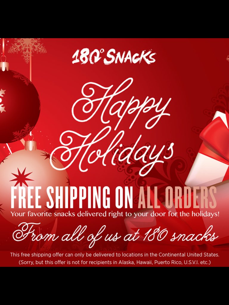 180snacks's tweet photo. 🎁 Time to get your shopping on!  Free shipping on all orders! Happy Holidays #freeshipping https://t.co/OhwNj6N6jz