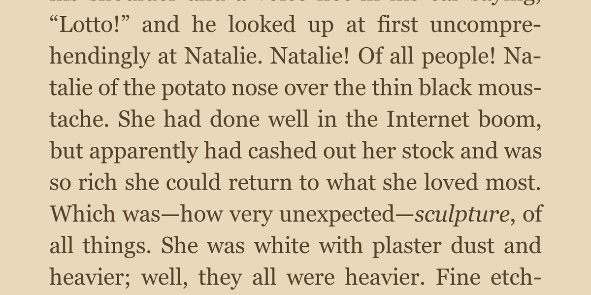PotatoSheWrote's tweet photo. A potato nose. Best of both worlds. (Fates and Furies, Lauren Groff) https://t.co/65D6Z8rNyz
