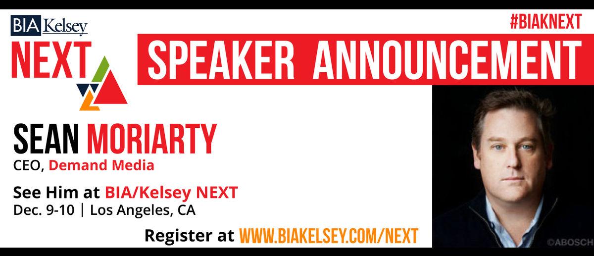 BIAAdvisorySvcs's tweet photo. Hear @demandmedia's @seanmo discuss the state of #localcontentmarketing at #BIAKNEXT tmrw: https://t.co/P3dnq2O0rN https://t.co/tQbBysWVk7