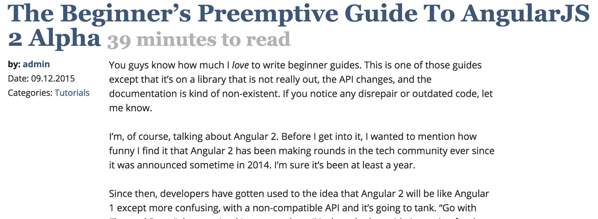 bradlygreen's tweet image. Great Angular 2 primer.  And bits of it make me chuckle.
antjanus.com/blog/tutorials…