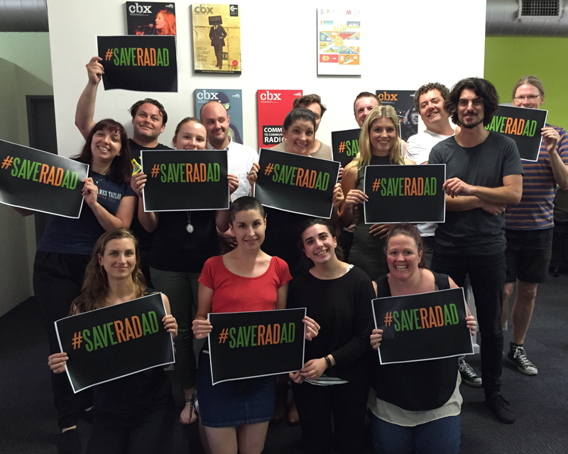 CBAA_'s tweet photo. CBAA Staff in support of #SAVERADAD https://t.co/V0VcjQDXSX #communityradio https://t.co/9jYWfCNpDW