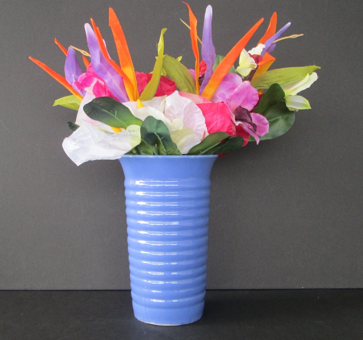 'Mardi Gras' #Hull #Pottery Blue Ringware Flower Vase 1930's...#EstyGifts,,,primpingyourhome.com