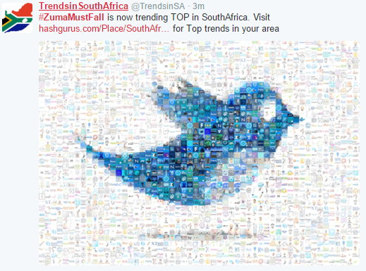 #ZumaMustFall trends on Twitter following #Zuma's cabinet reshuffle:
bit.ly/1Qxg8Ug