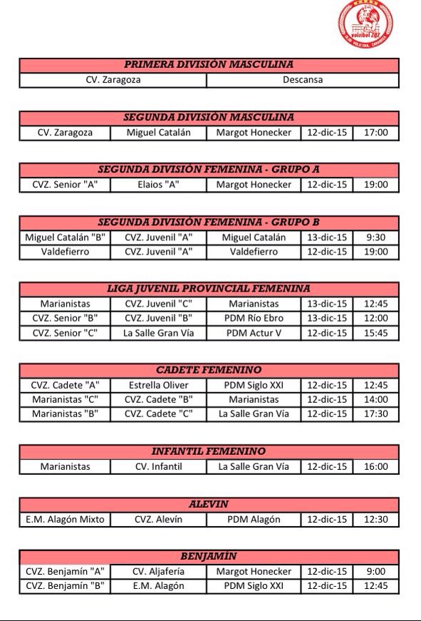 ClubVoleibolZGZ's tweet photo. Vuelve la competición en las ligas aragonesas de #voleibol. Os dejamos los horarios de todos nuestros equipos. #CVZ https://t.co/N8ztvMueV5