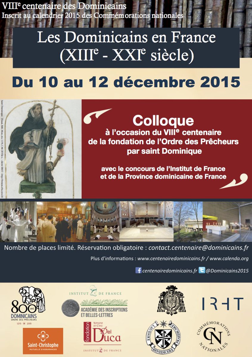 Dominicains2015's tweet photo. 10-12 déc. [Colloque] "Les Dominicains en Frc : XIII-XXIe" / Programme: https://t.co/BhrgBsAuME / #op800 #Commemo15 https://t.co/dc6hc2olxp
