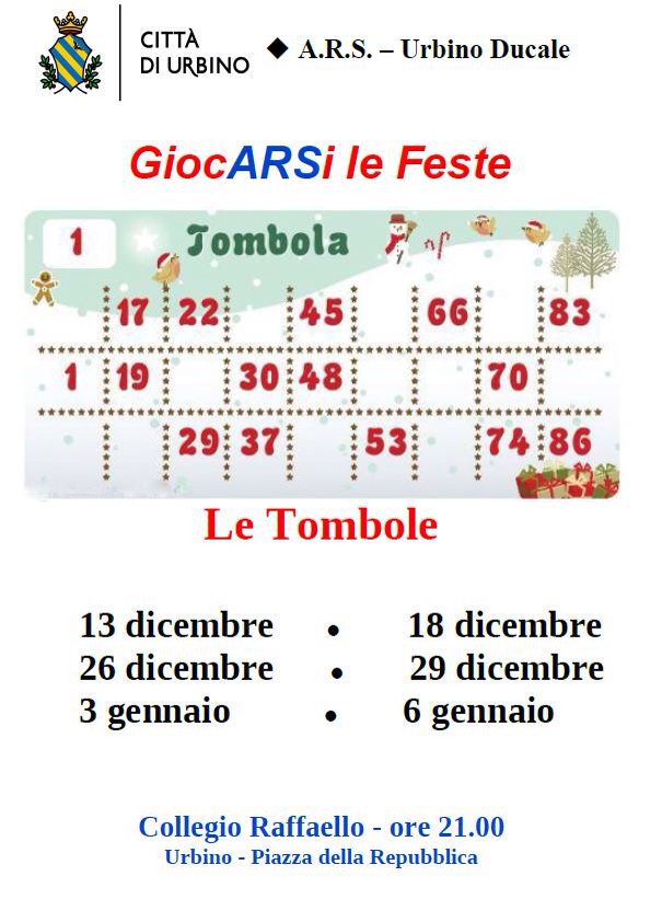 Urbinocultura's tweet photo. #nataleaurbino #tombole @ComuneUrbino @marcheforkids @vivereurbino @pu24it @TeleGianna @teleduemila @urbinoepu https://t.co/4lo4cCLLQ0