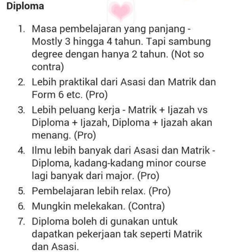 twt_mhsc's tweet photo. #AfterSPM : Pro &amp; Cons of #STPM #MATRIKULASI #DIPLOMA #ASASI https://t.co/45dFDTOSZr