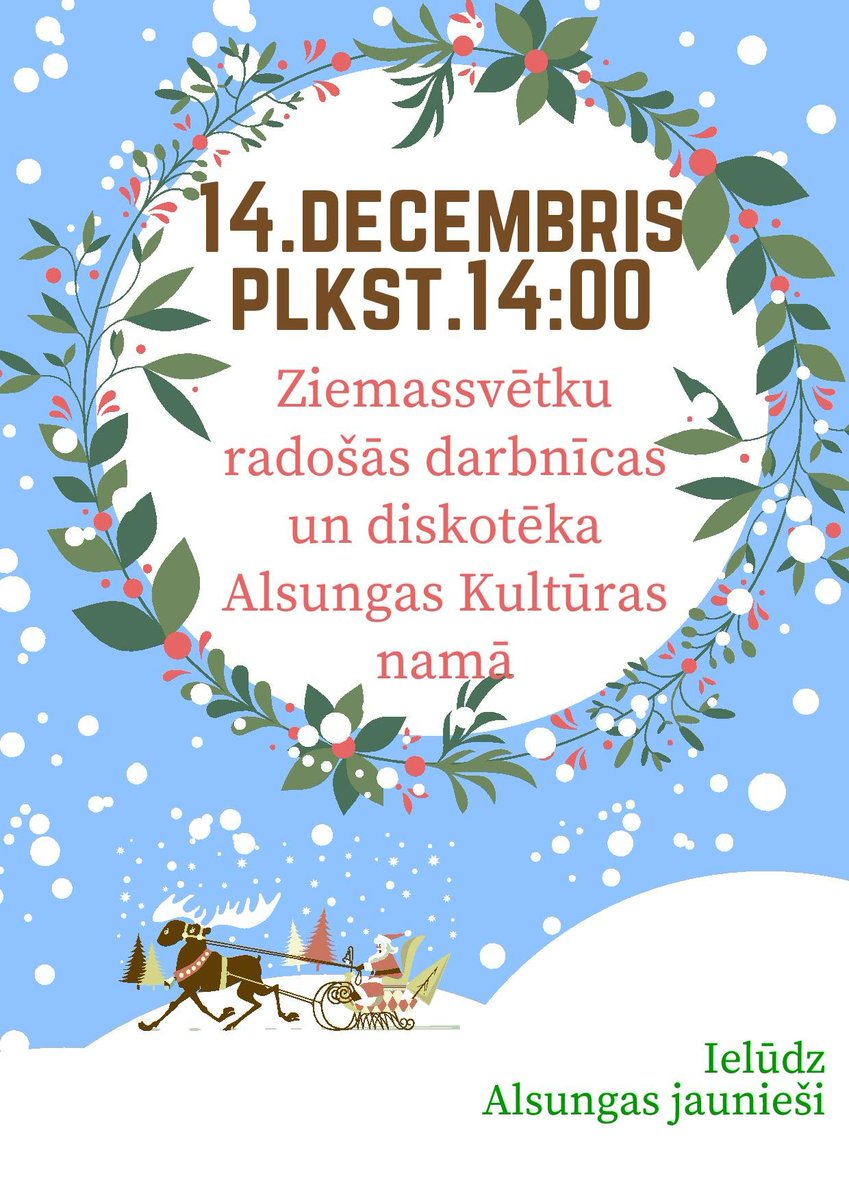 Alsungasnovads's tweet image. 14. janvārī Alsungas jaunieši organizē radošās darbnīcas un diskotēku 1.-9. klašu skolēniem.
