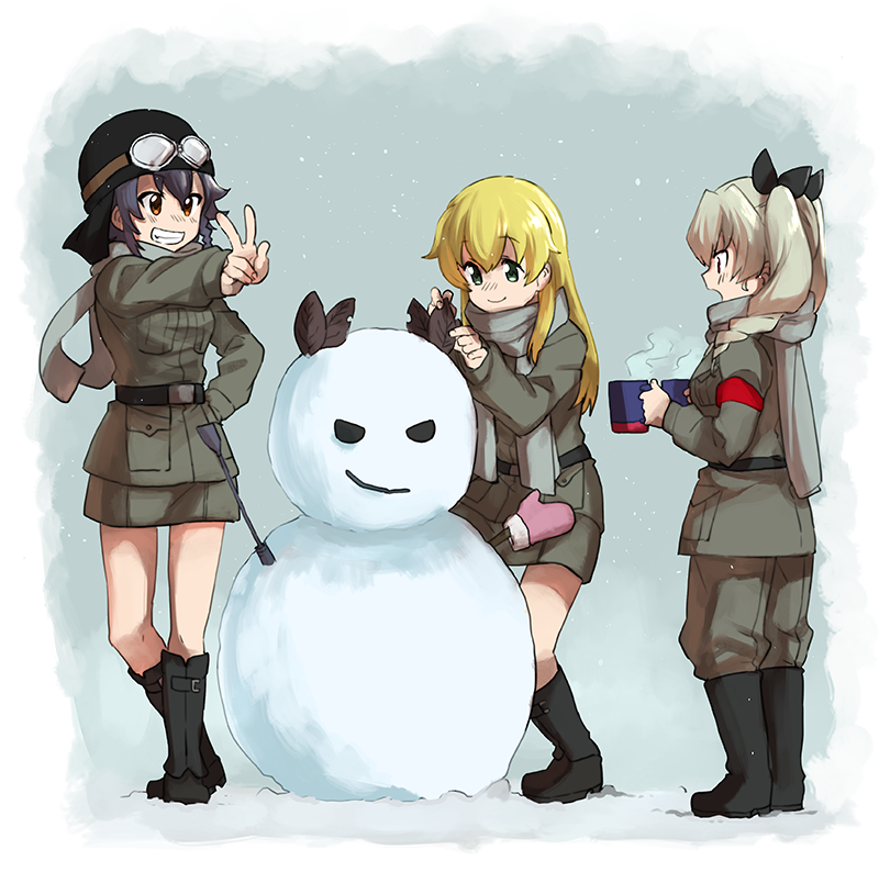 アンチョビ(ガルパン) ,カルパッチョ(ガルパン) ,ペパロニ(ガルパン) 「「ドゥーチェ!出来ました!」 」|おおの🎃のイラスト