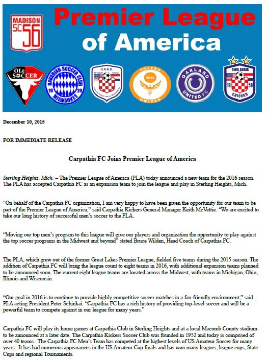 UPSL_Midwest's tweet photo. We are very proud to welcome in our newest club, @FcCarpathia! https://t.co/qnbHk333Bf