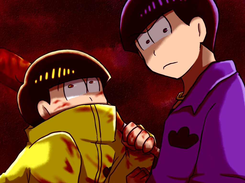 ねこぎつね Sur Twitter ニコ生で描いてた喧嘩松というか闇松な筋肉松 十四松は前に描いた闇松なのでバット返り血常備 カラ松は腕っぷしだけなので手のみに返り血 T Co Xearm9kmrp