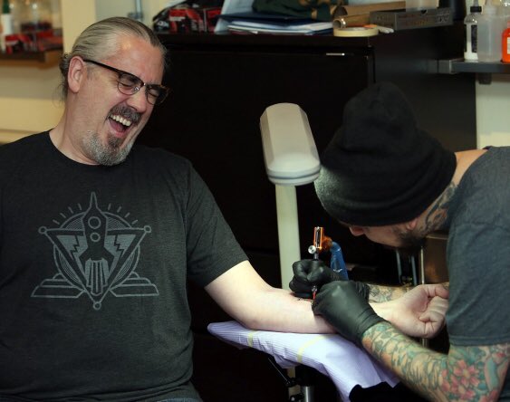 VIATEC's tweet photo. #FBC2015 donations reach over $125k and @danwgunn gets a tattoo! Winners announced tonight! https://t.co/EpcujfpMAM https://t.co/NJLXbWgn5y