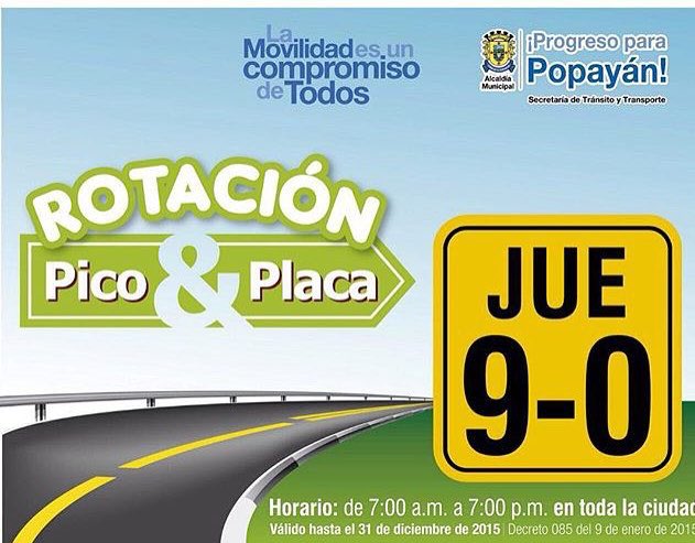 #PicoyPlaca para este jueves es 9 y 0. De 7am a 7pm. En toda la ciudad. <a href="/PopayanCO/">popayanco</a> <a href="/FranciscoFuentM/">FRANCISCO FUENTES</a> @Popayan_SegURA