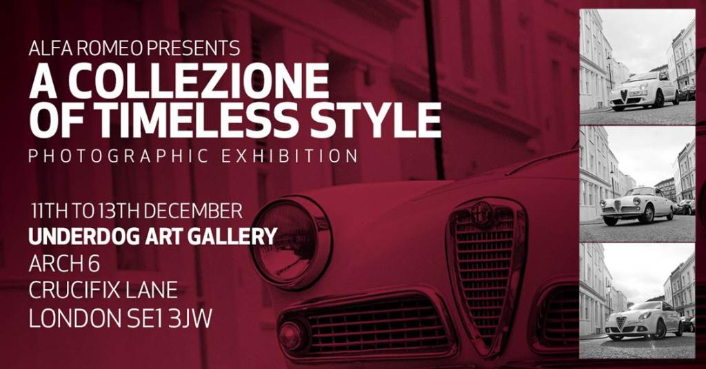 AlfaRomeoUK's tweet photo. A #Collezione of #TimelessStyle exhibition will be open to the public at the Underdog Gallery from 11th December. https://t.co/mVFrbiDzE3