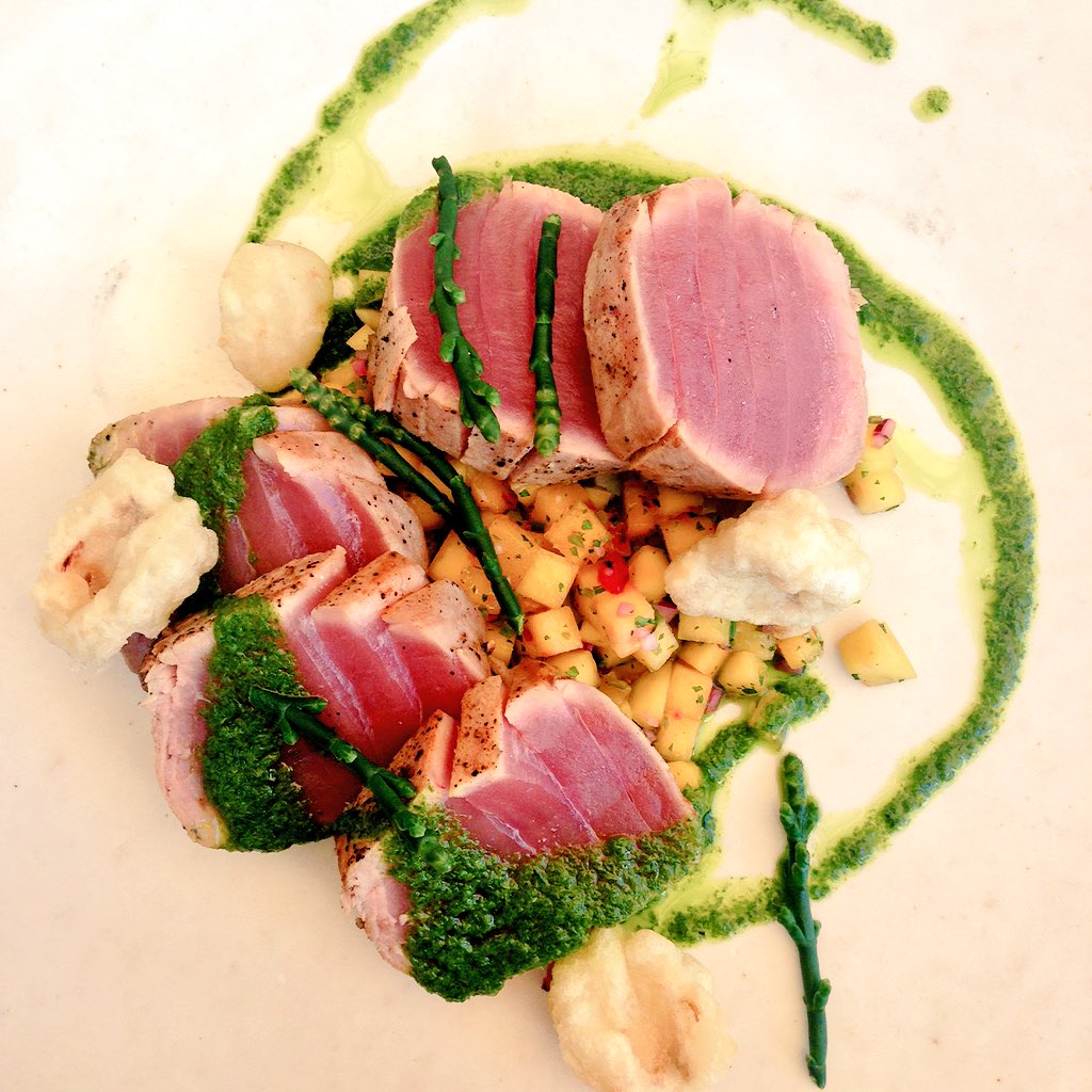 notaboutjenny's tweet photo. Watermelon Kaapse Vonkel cocktail and the seared tuna main. YAY FRIDAY! https://t.co/bBv36X8yK8