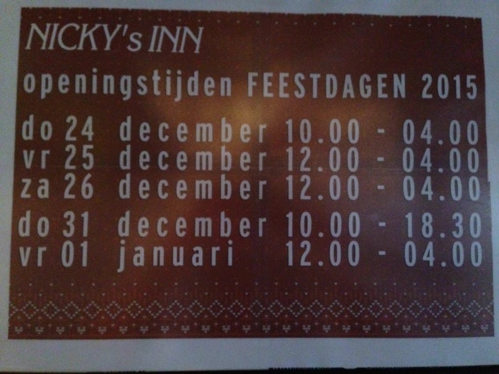 NickysInn's tweet photo. Altijd handig om te weten wat de openingstijden voor de feestdagen zijn! https://t.co/909SBQQQWq
