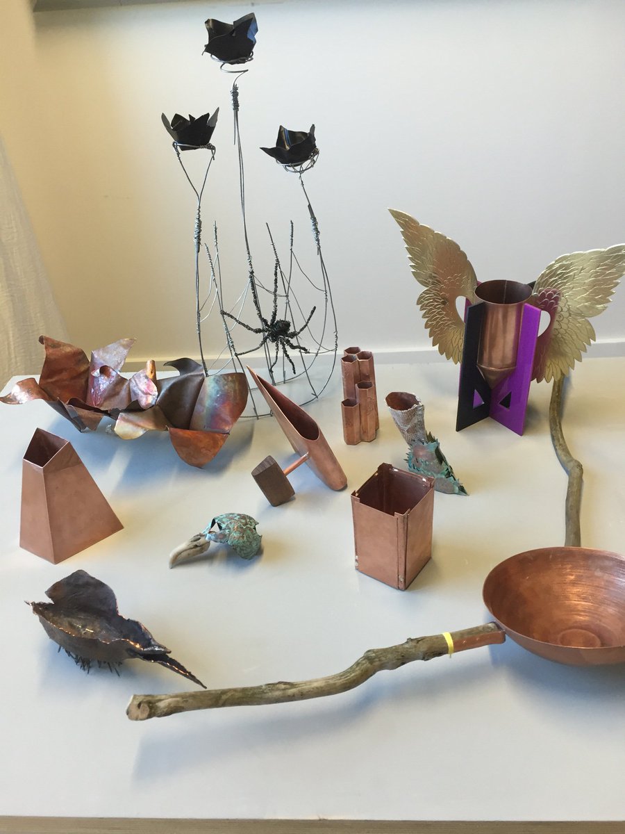 Fantastic variety of copper pouring vessels made by 1st yr silversmithing  <a href="/ulsteruni/">Ulster University</a> students <a href="/BelfastSchArt/">Belfast School of Art</a>