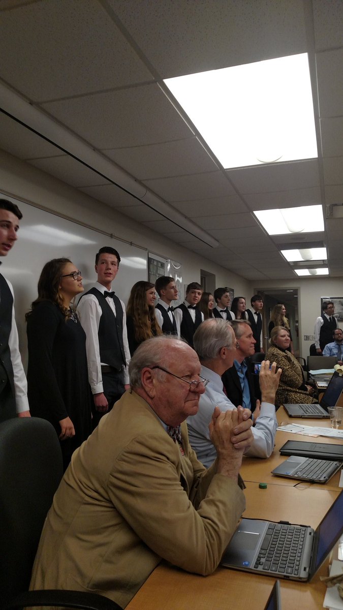 Broadway Company previews seasonal caroling songs to begin the AHS School Board meeting. Fantastic performance!