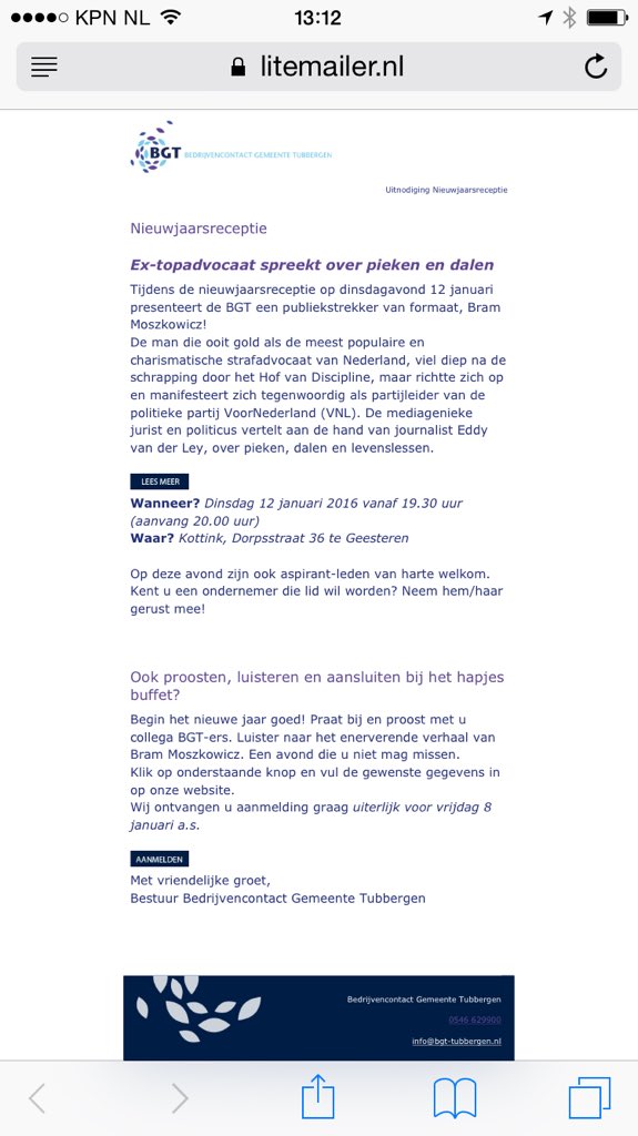 Nieuwjaarsreceptie #BGT 12 januari met spreker Bram Moszkowicz  , daar wil jij toch zeker ook bij zijn !