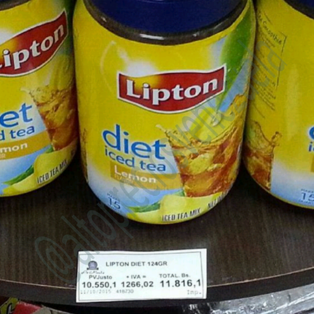 AltoPreciosVzla's tweet photo. Lipton Limón Diet 124Grs #altopreciosvenezuela #preciosjustos #PreciosQueSorprenden #PrecioMaximo https://t.co/W3JMXj9JH3